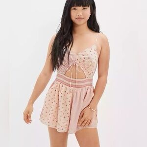 Pink Floral and Striped Romper with Cut Out